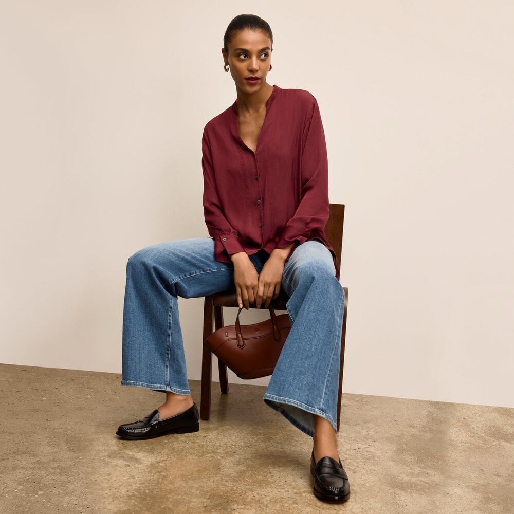 MM LaFleur Juliette Top Burgundy Port Wine Long Sleeve V Neck Button Up Size XS